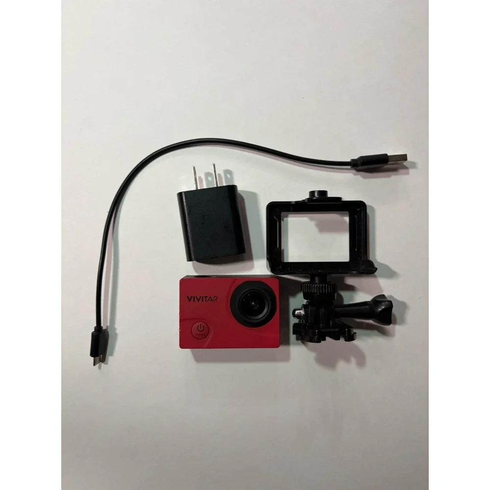 Vivitar Action/Still/Timelapse Cordless Camera Red/Black Case & Charger Included